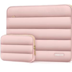 Laptop Sleeve Bag Pink Quilted Organizer 17” Lightweight Quiet Luxury